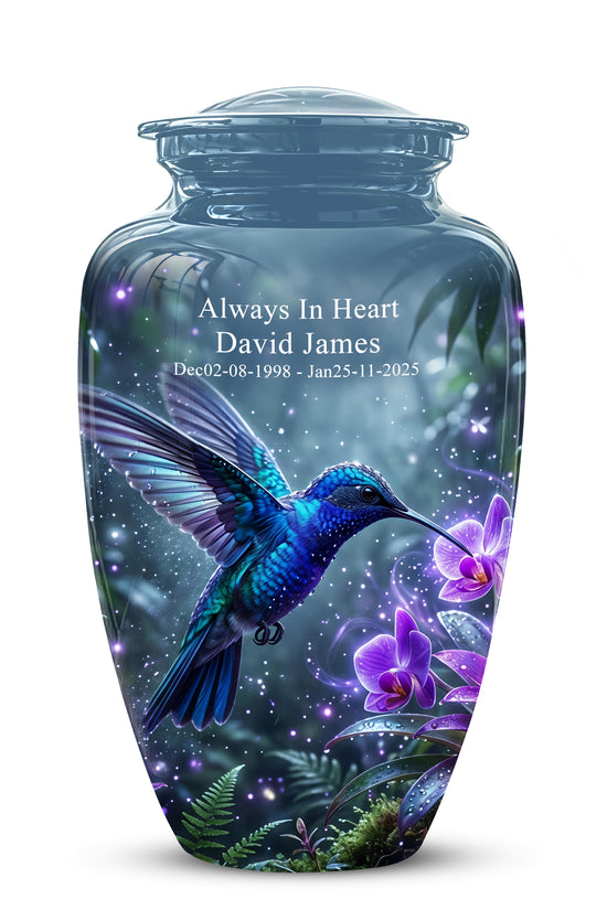 Flying Blue Hummingbird Urn - Majestic Memorial Urns For Human Ashes