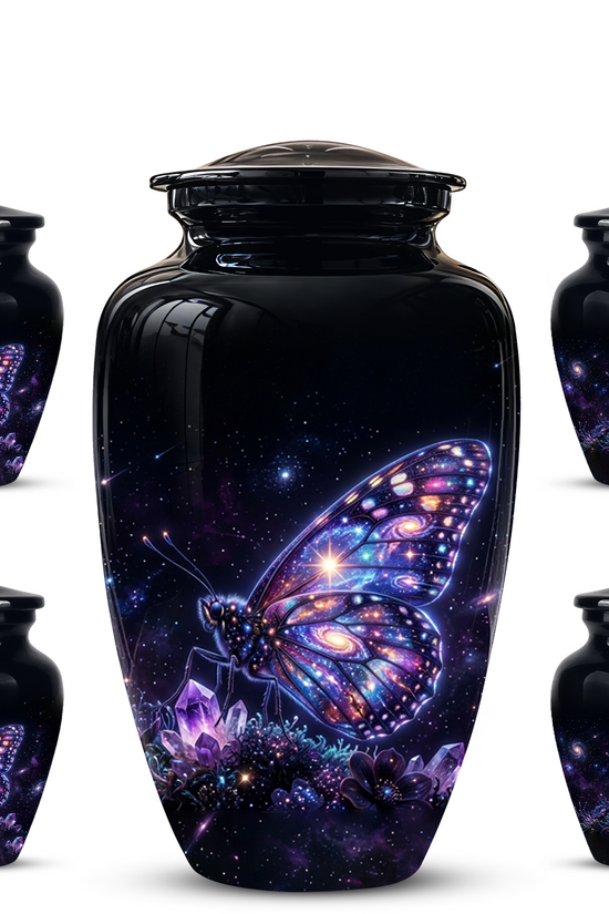 Purple Butterfly Cremation Urn - Beautiful Black Urns For Human Ashes