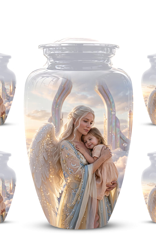 Angel Mother With Child Memorial Urn - Artistic Cremation Urns For Mom