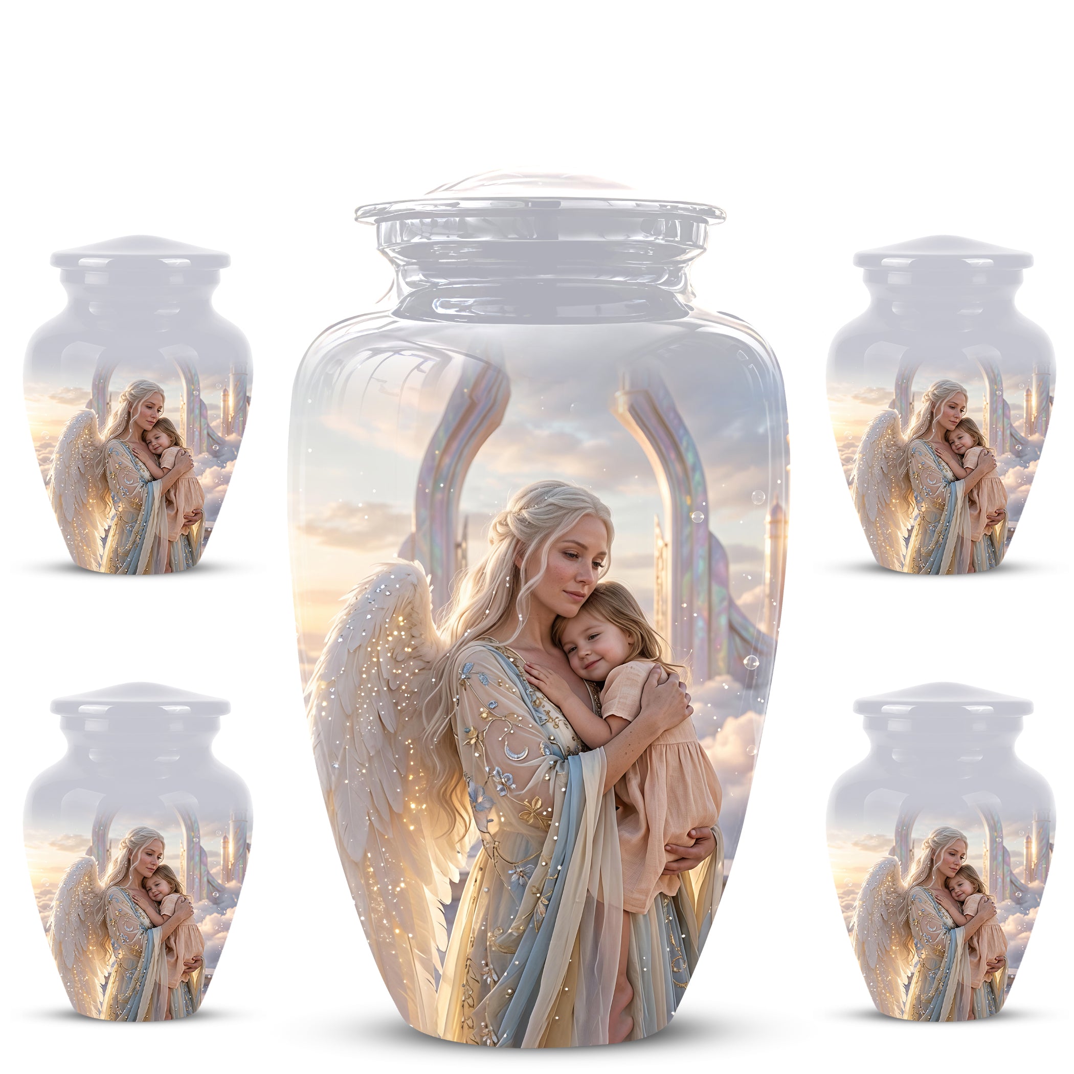 Angel Mother With Child Memorial Urn - Artistic Cremation Urns For Mom