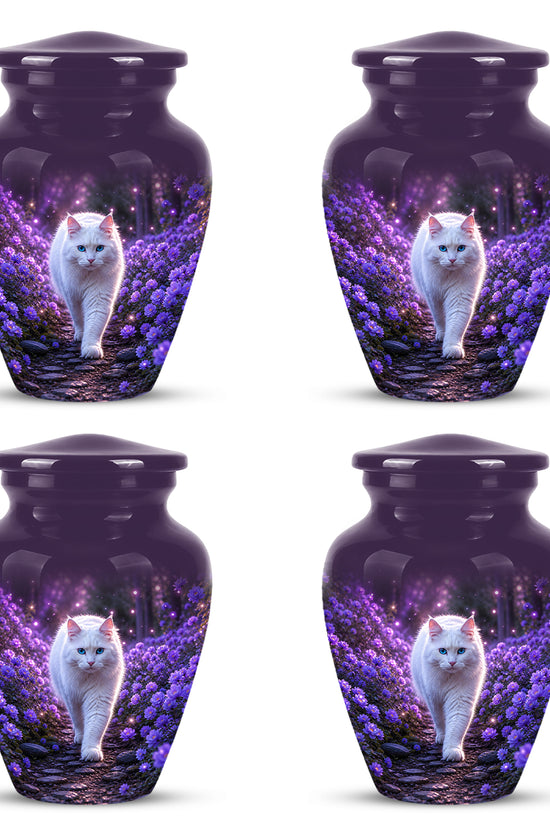 White Cat Cremation Urn - Personalized Burial Urns For Pet Ashes