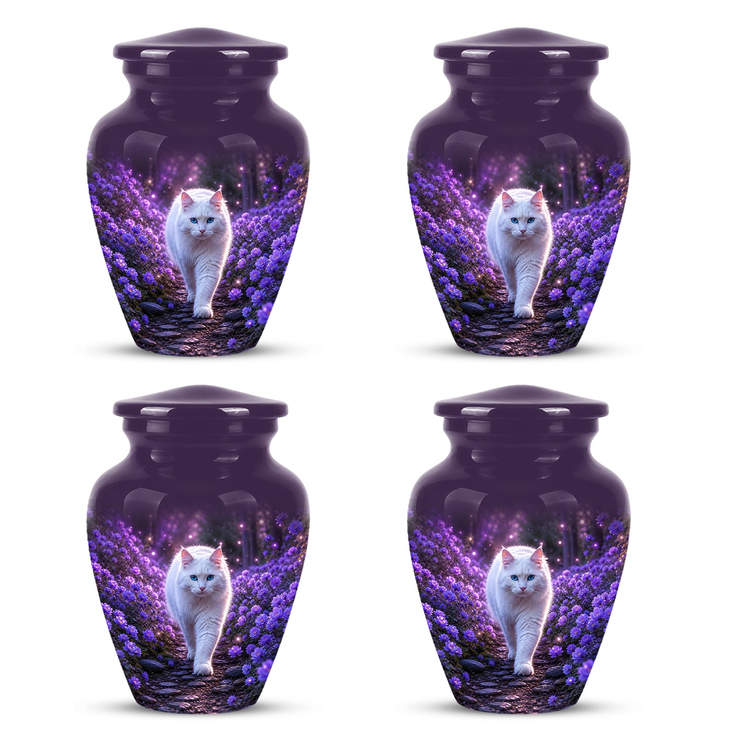 White Cat Cremation Urn - Personalized Burial Urns For Pet Ashes