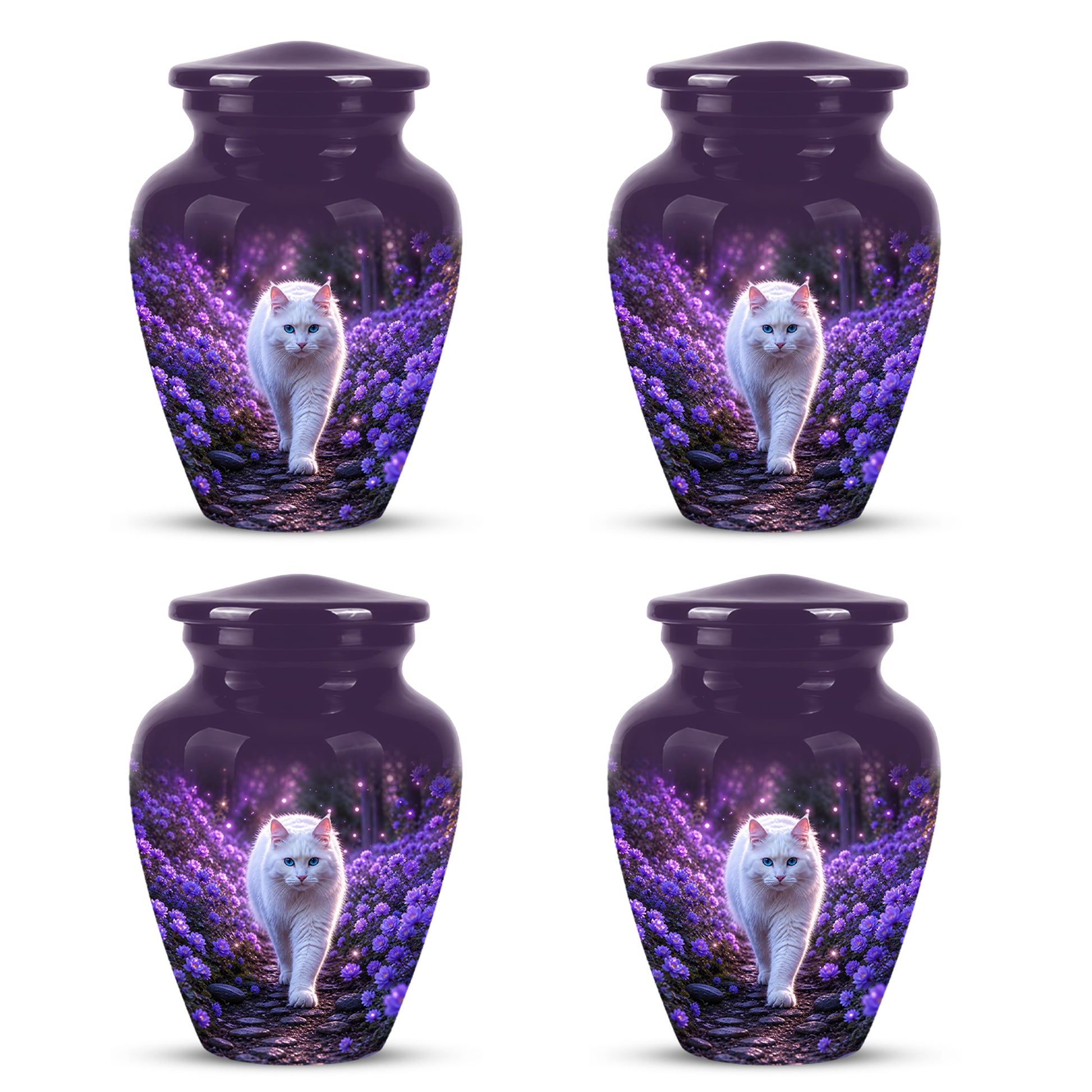 White Cat Cremation Urn - Personalized Burial Urns For Pet Ashes