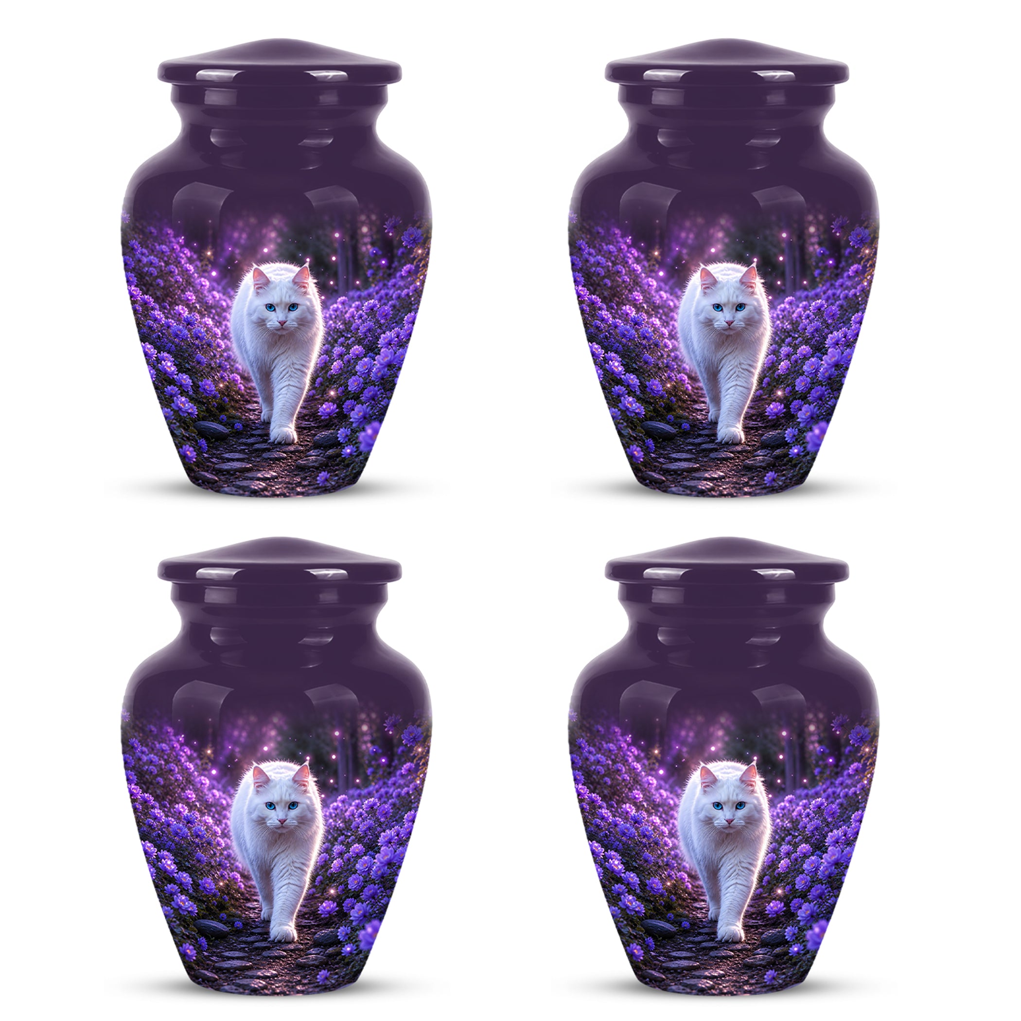 White Cat Cremation Urn - Personalized Burial Urns For Pet Ashes