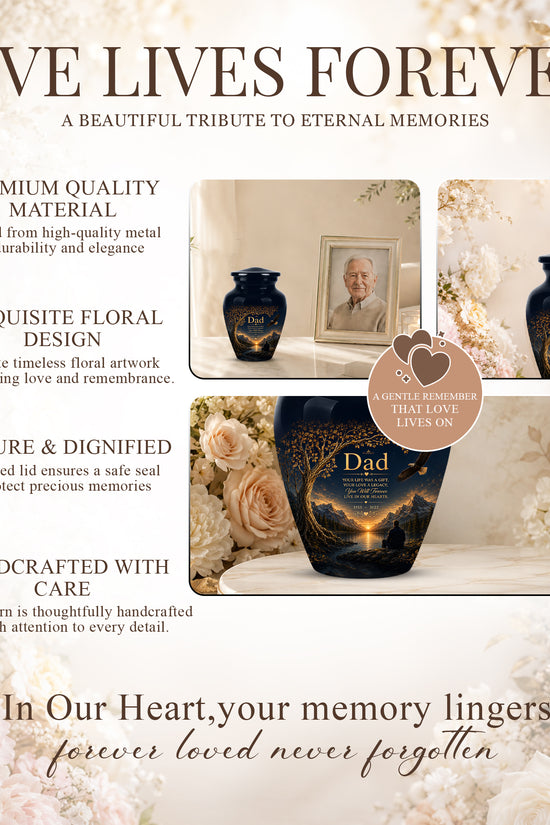 Mountain Memorial Urn for Dad – Black Funeral Urn for Human Ashes