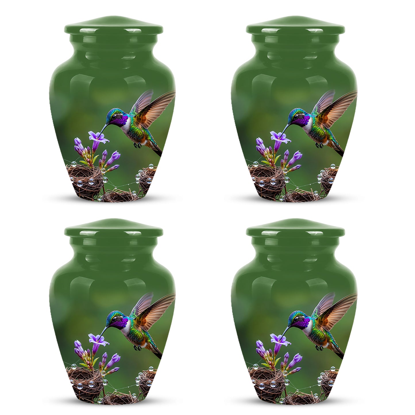 Colorful Hummingbird Memorial Urn - Green Burial Urns For Women Ashes