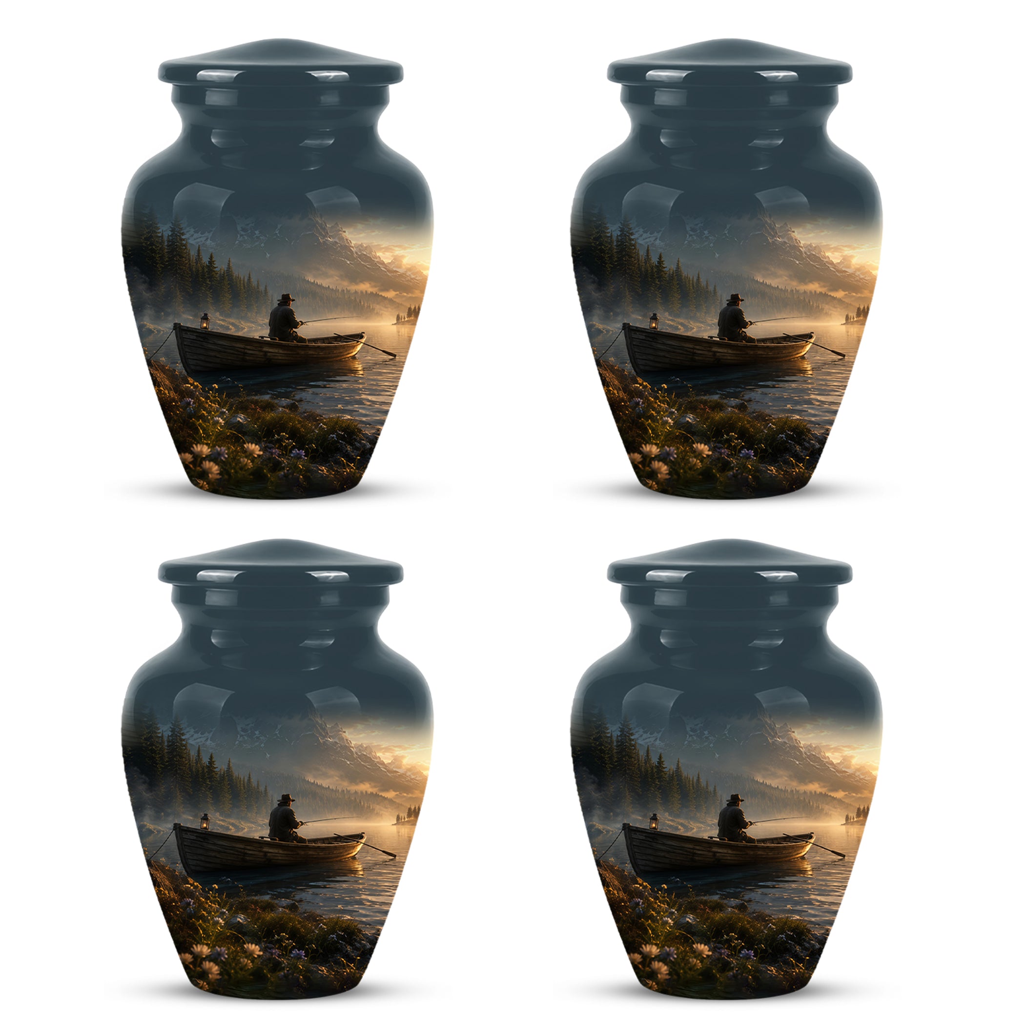 Fisherman Themed Urn - Artistic Fishing Landscape Urns For Human Ashes