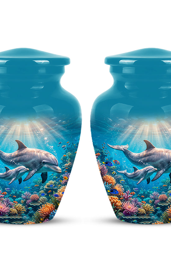 Baby Dolphin With Mother - Beautiful Artistic Urn To Tribute Mom Ashes