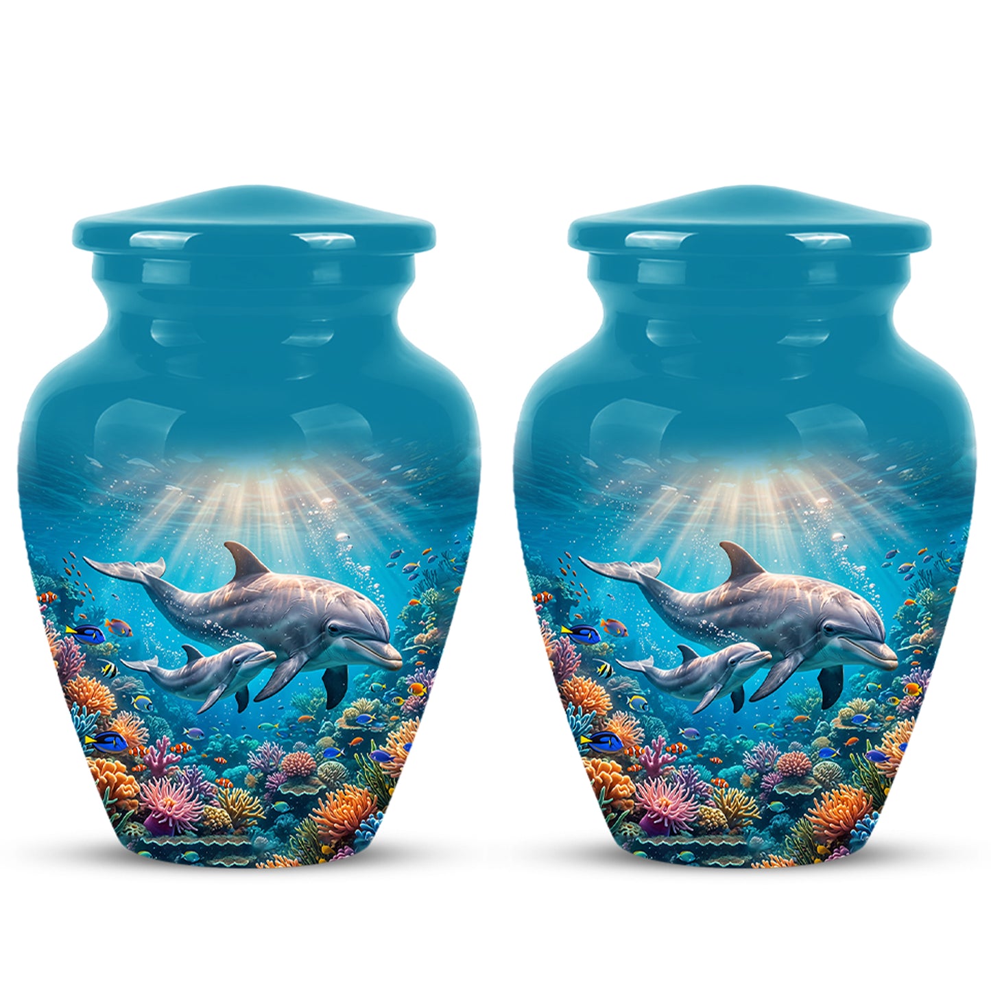 Baby Dolphin With Mother - Beautiful Artistic Urn To Tribute Mom Ashes