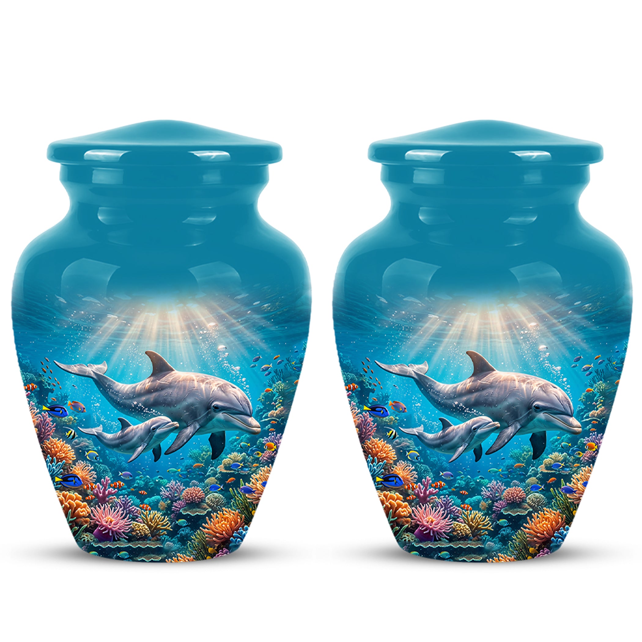Baby Dolphin With Mother - Beautiful Artistic Urn To Tribute Mom Ashes