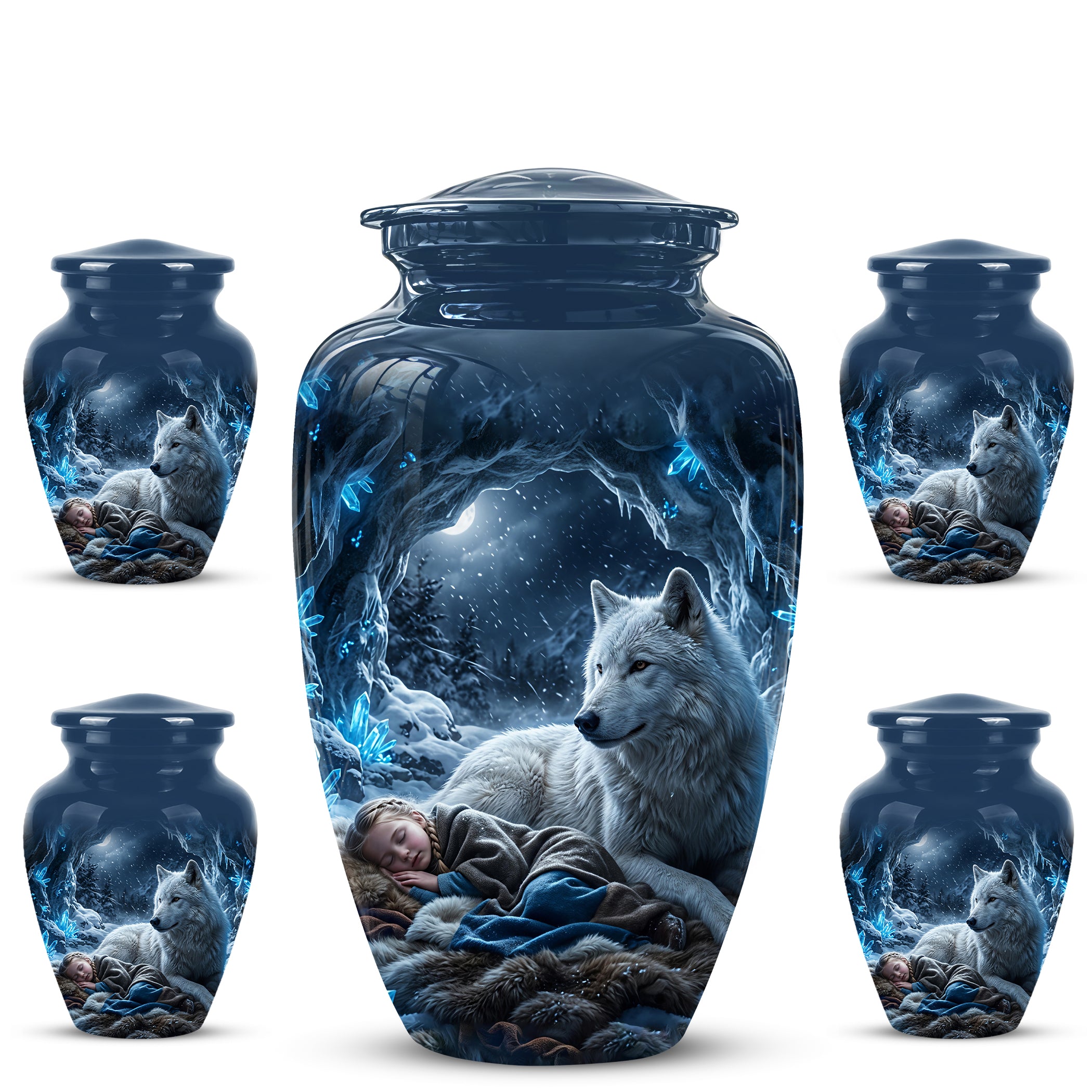 White Wolf With Girl Urn - Custom Memorial Urns For Men & Women Ashes