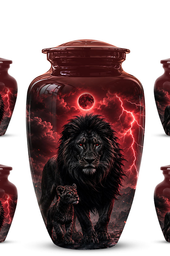 Lion With Cub Urn - Handcrafted Personalized Lion Burial Urn For Ashes