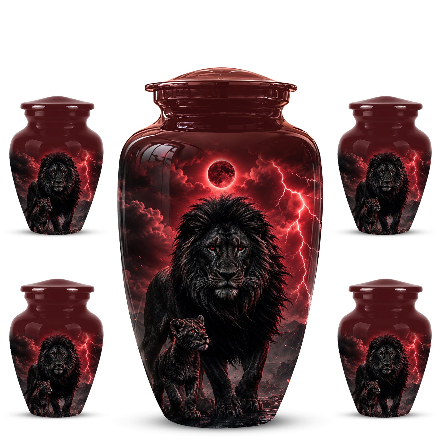 Lion With Cub Urn - Handcrafted Personalized Lion Burial Urn For Ashes