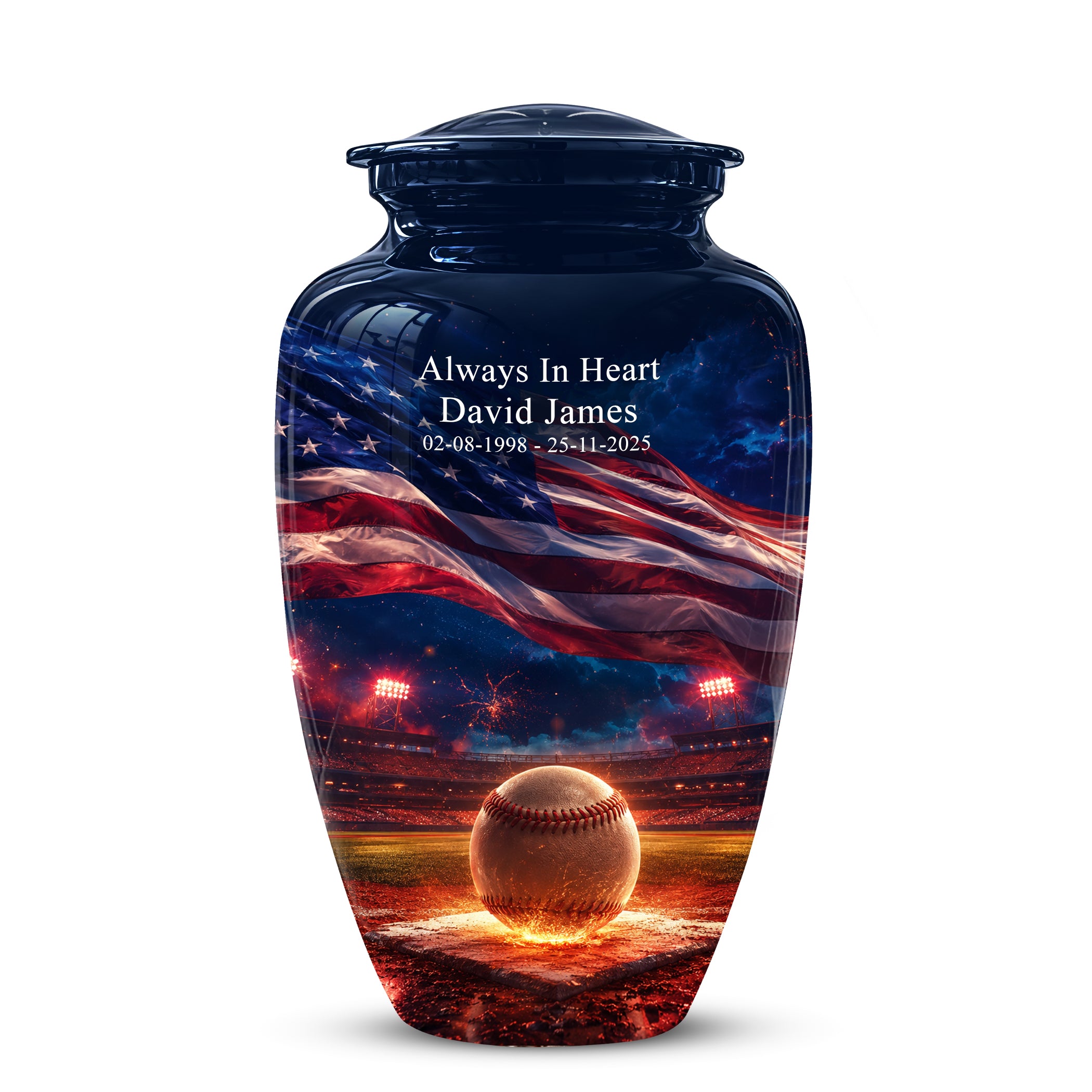 Patriotic Baseball Cremation Urn - Custom American Flag Urns For Athletes