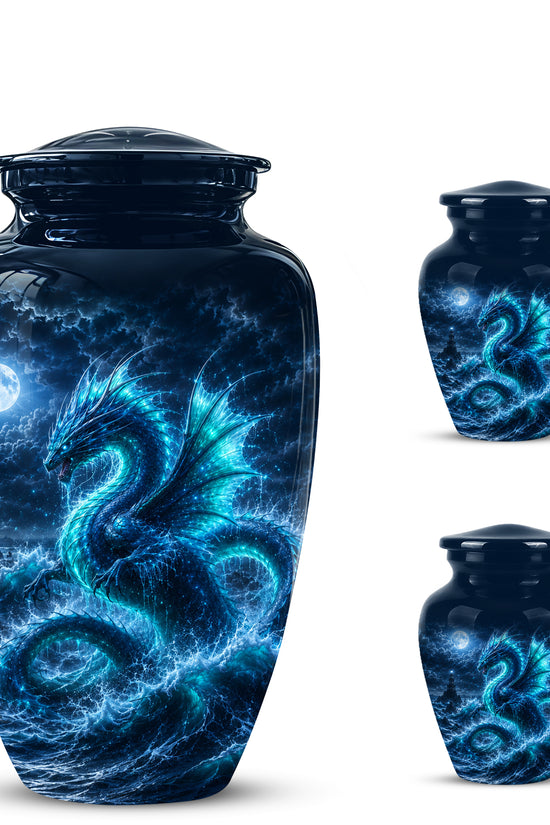Mystical Blue Dragon Cremation Urn - Custom Handmade Burial Urns