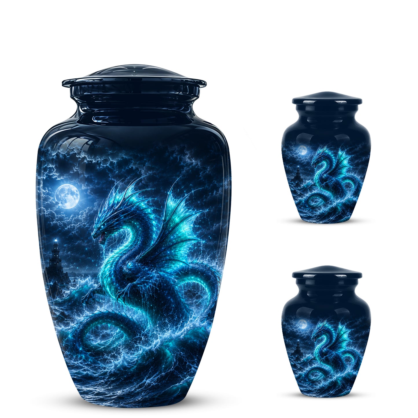 Mystical Blue Dragon Cremation Urn - Custom Handmade Burial Urns