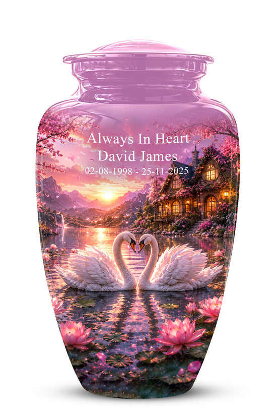 Couple Swan Memorial Urn - Peaceful Classic Urn For Lover's Ashes