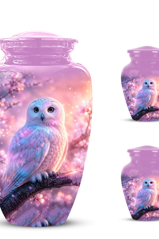 White Owl Cremation Urn - Beautiful Pink Memorial Urns For Human Ashes
