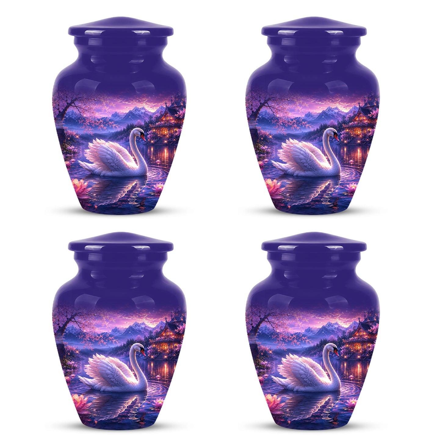 Swan & Cherry Blossom Serenade Urn - Beautiful Custom Urns For Ashes