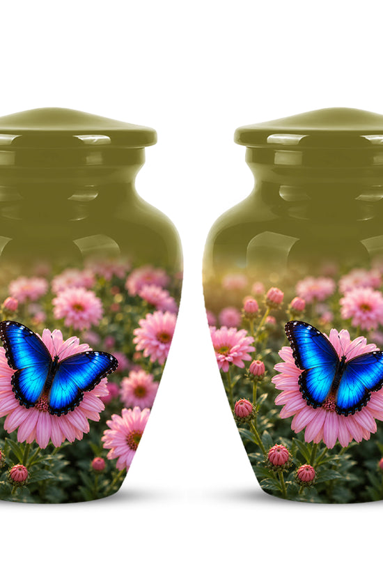 Personalized Blue Butterfly Urn - Pink Flower Memorial Urns For Ashes