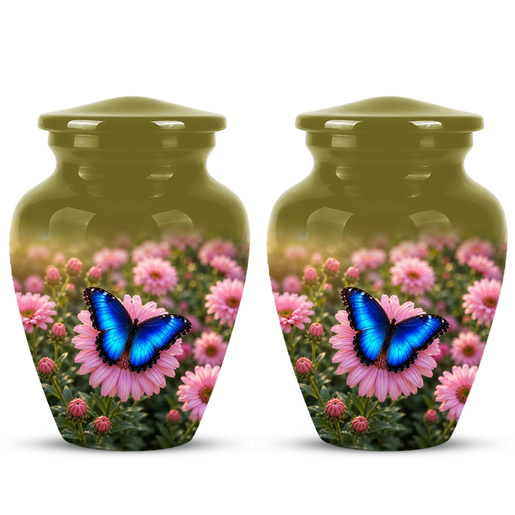 Personalized Blue Butterfly Urn - Pink Flower Memorial Urns For Ashes