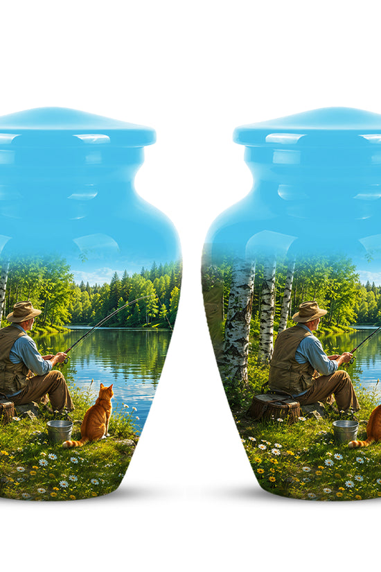 Fisherman With Cat - Artistic Fishing Memorial Urns For Men & Women