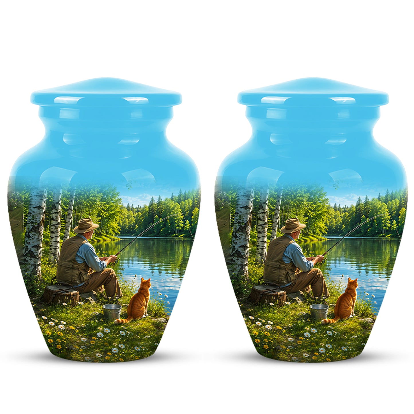 Fisherman With Cat - Artistic Fishing Memorial Urns For Men & Women