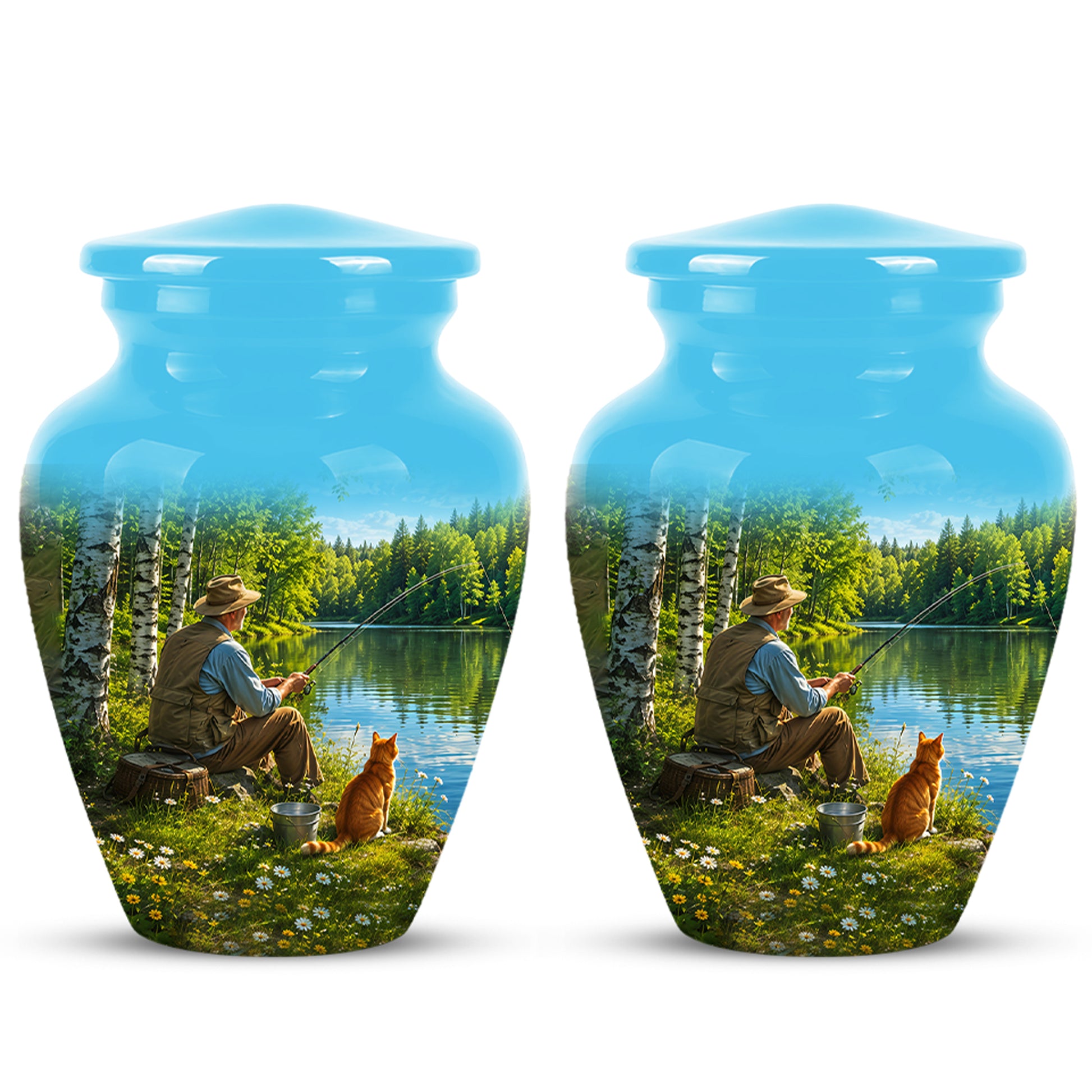 Fisherman With Cat - Artistic Fishing Memorial Urns For Men & Women