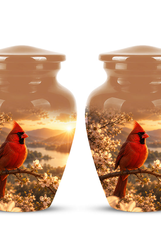 Red Cardinal Bird - Beautiful Sunset Scenic Burial Urns For  Ashes