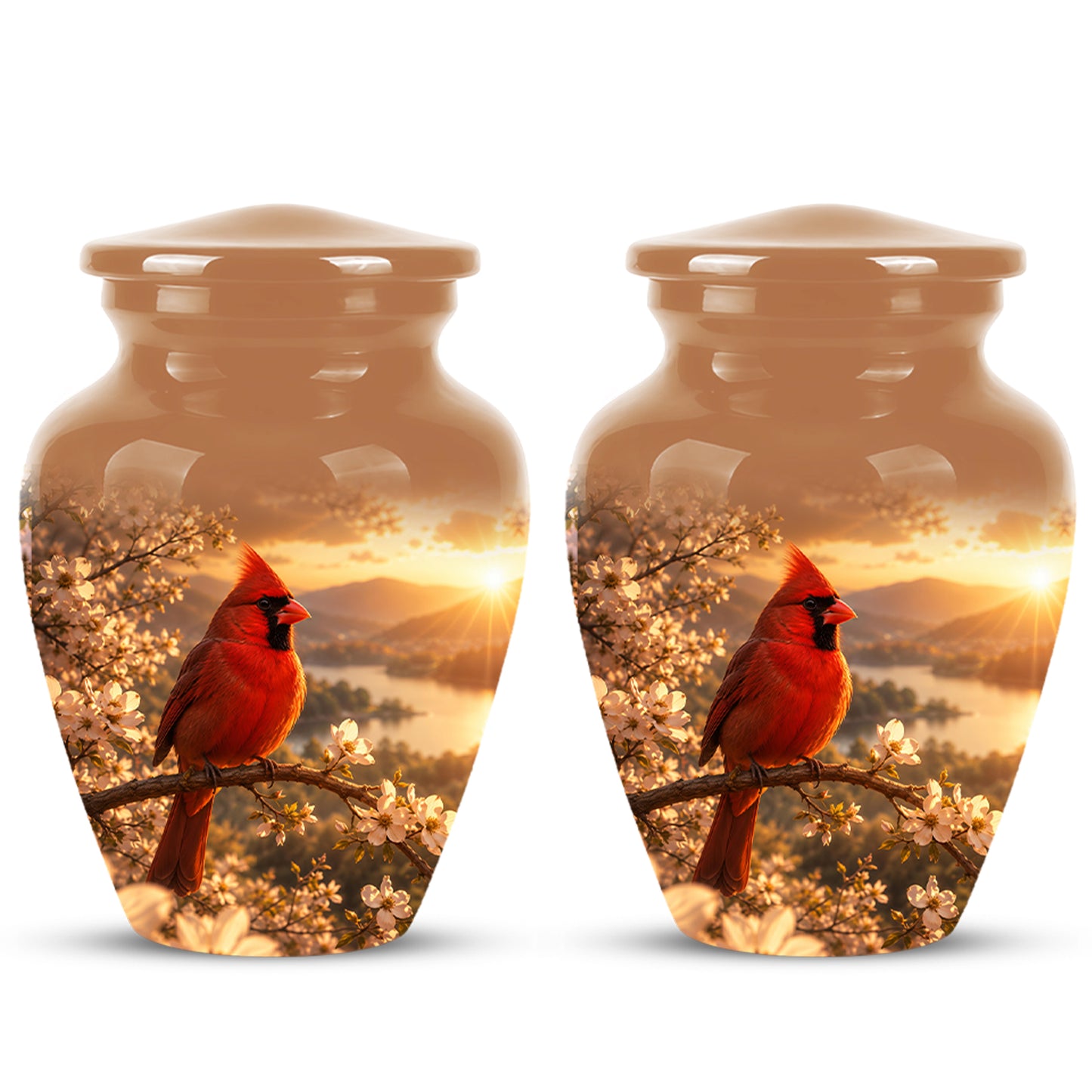 Red Cardinal Bird - Beautiful Sunset Scenic Burial Urns For  Ashes