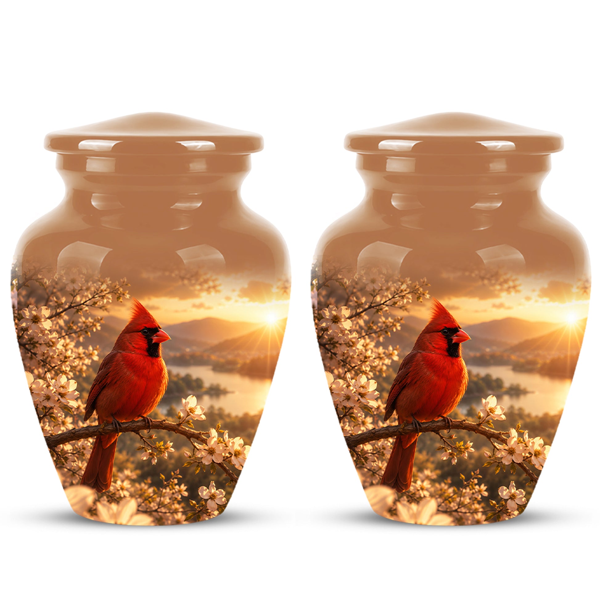 Red Cardinal Bird - Beautiful Sunset Scenic Burial Urns For  Ashes