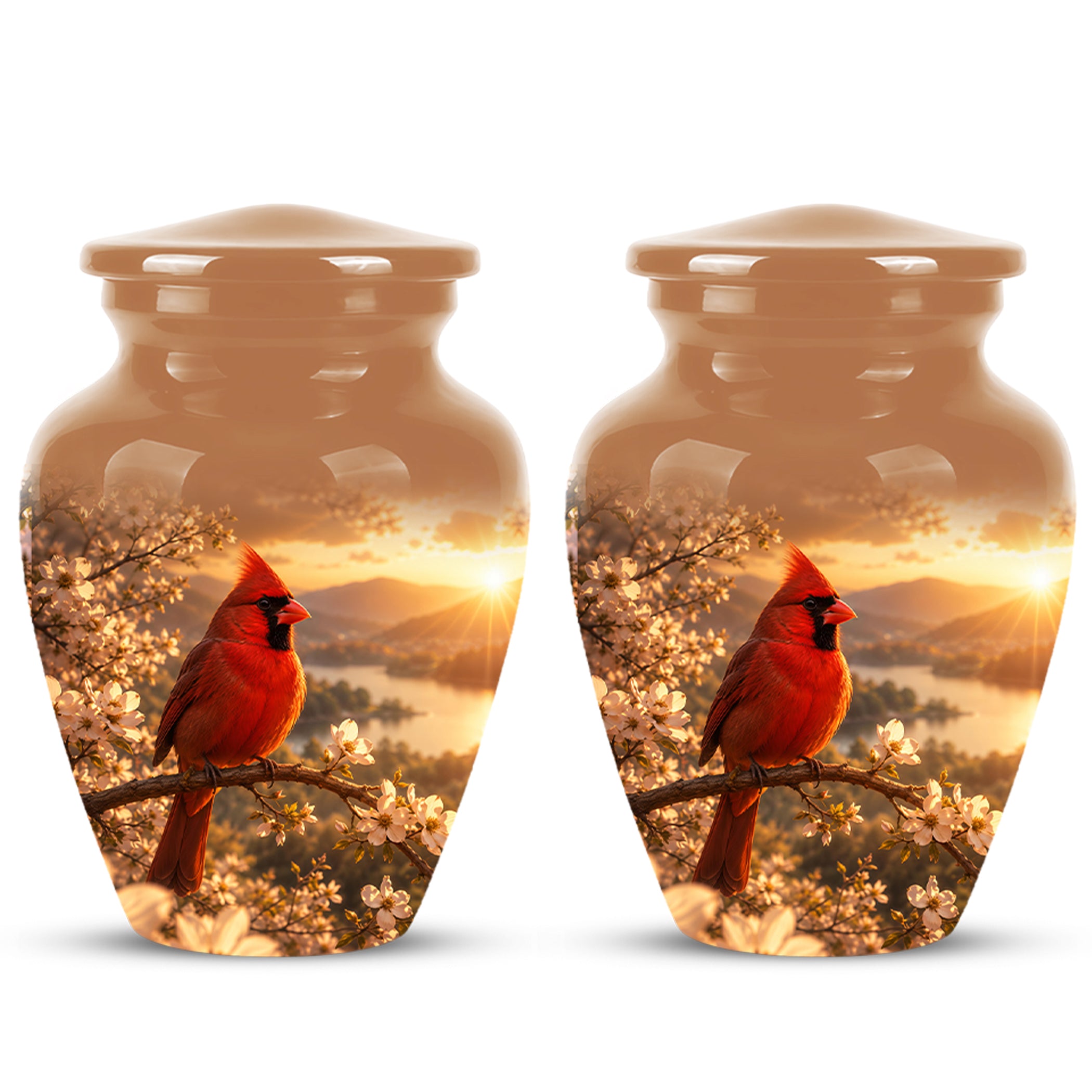 Red Cardinal Bird - Beautiful Sunset Scenic Burial Urns For  Ashes