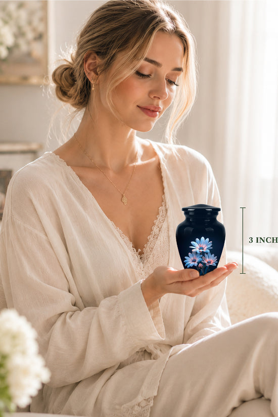 Blue Flower Memorial  Urn - Beautifully Crafted Urns To Tribute Ashes