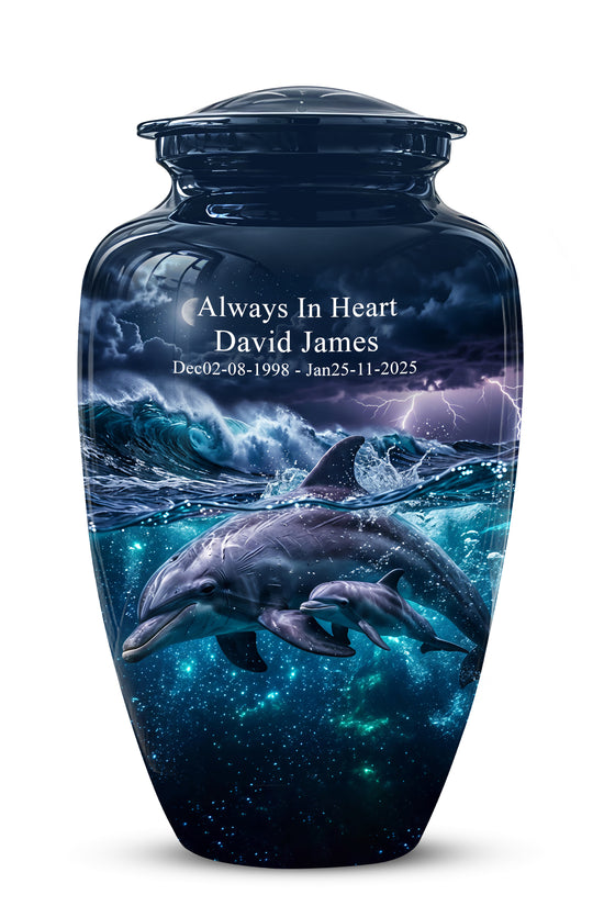 Dolphin Cremation Urn for Ashes –  Beautiful Ocean Storm Memorial Art