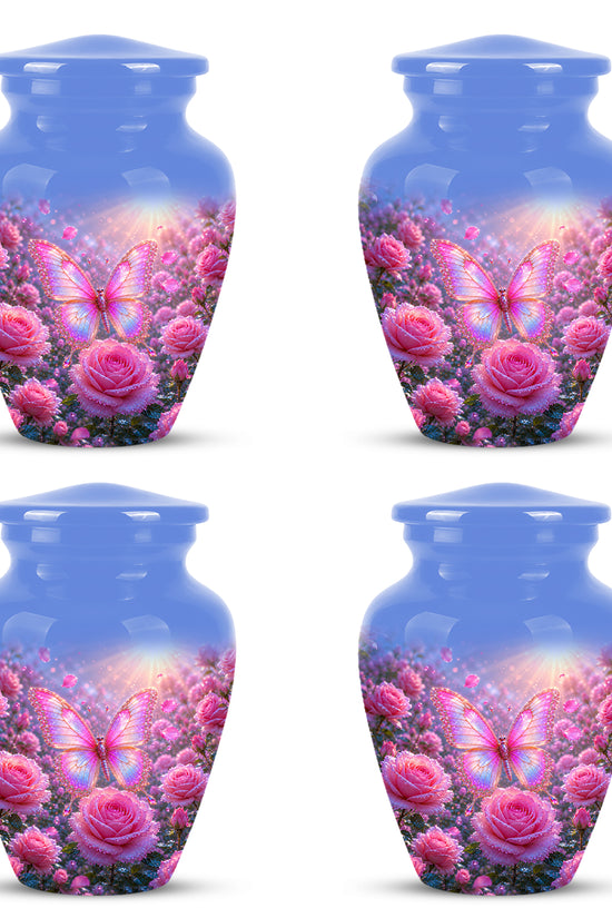 Pink Butterfly On Flower Funeral Urn - Handcrafted Urns For Mom Ashes
