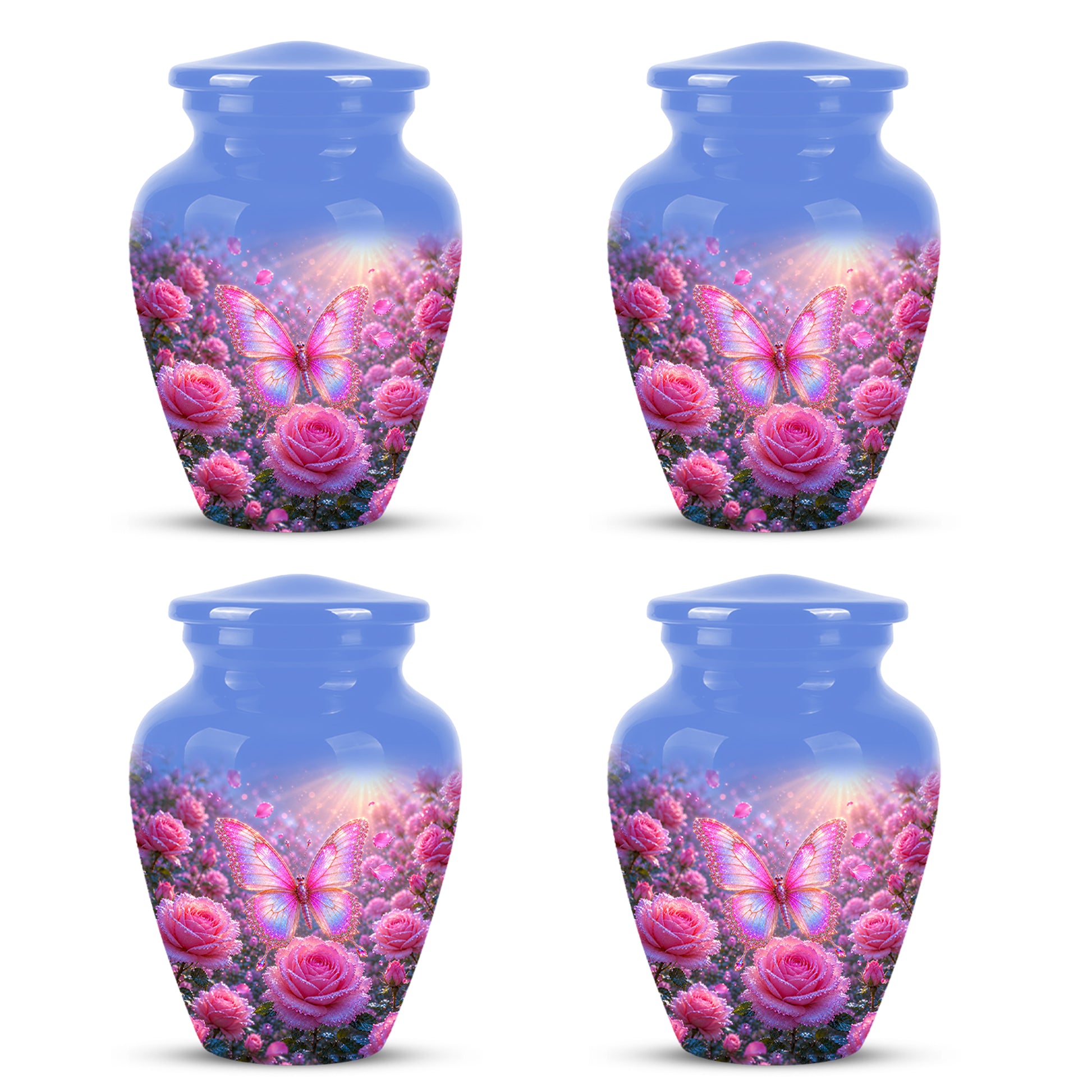 Pink Butterfly On Flower Funeral Urn - Handcrafted Urns For Mom Ashes