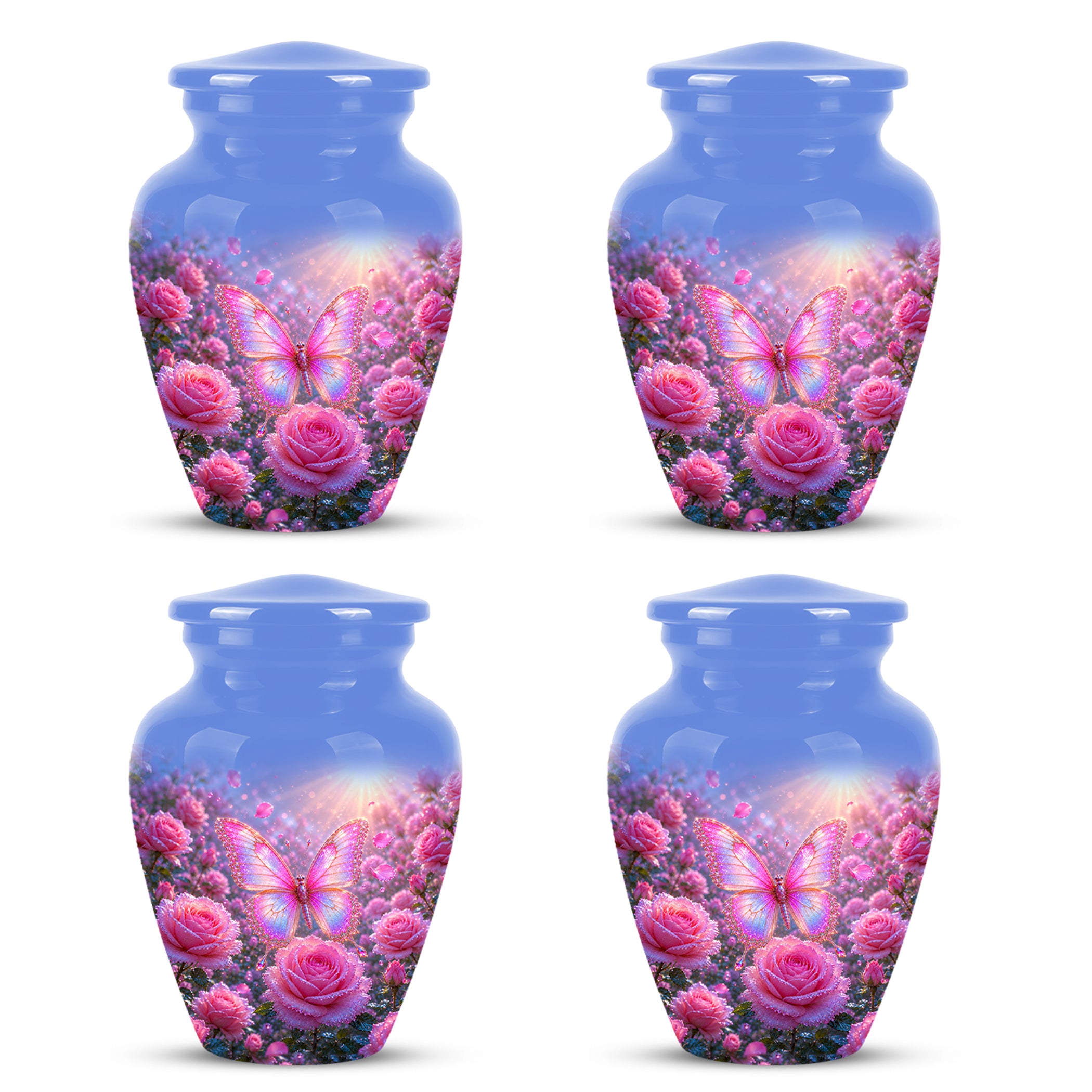 Pink Butterfly On Flower Funeral Urn - Handcrafted Urns For Mom Ashes