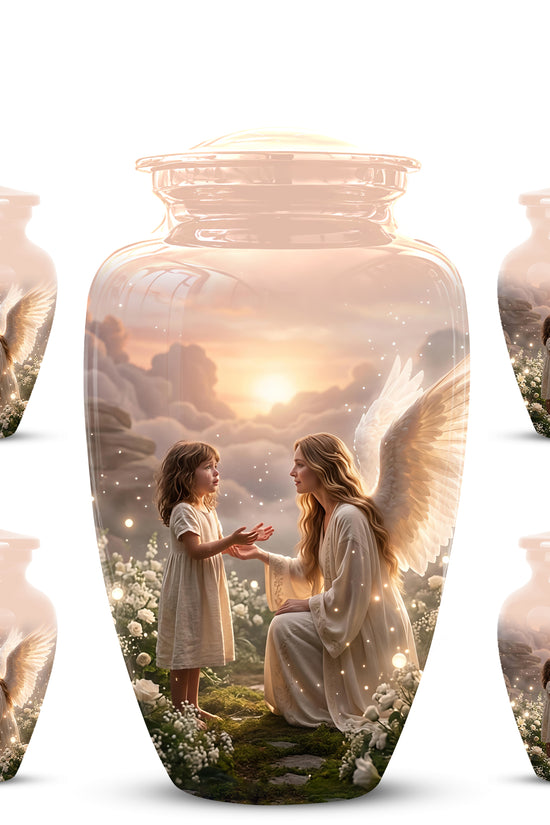 Angel Mom With Girl Child - Beautiful Artistic Custom Urns For Mom Ashes