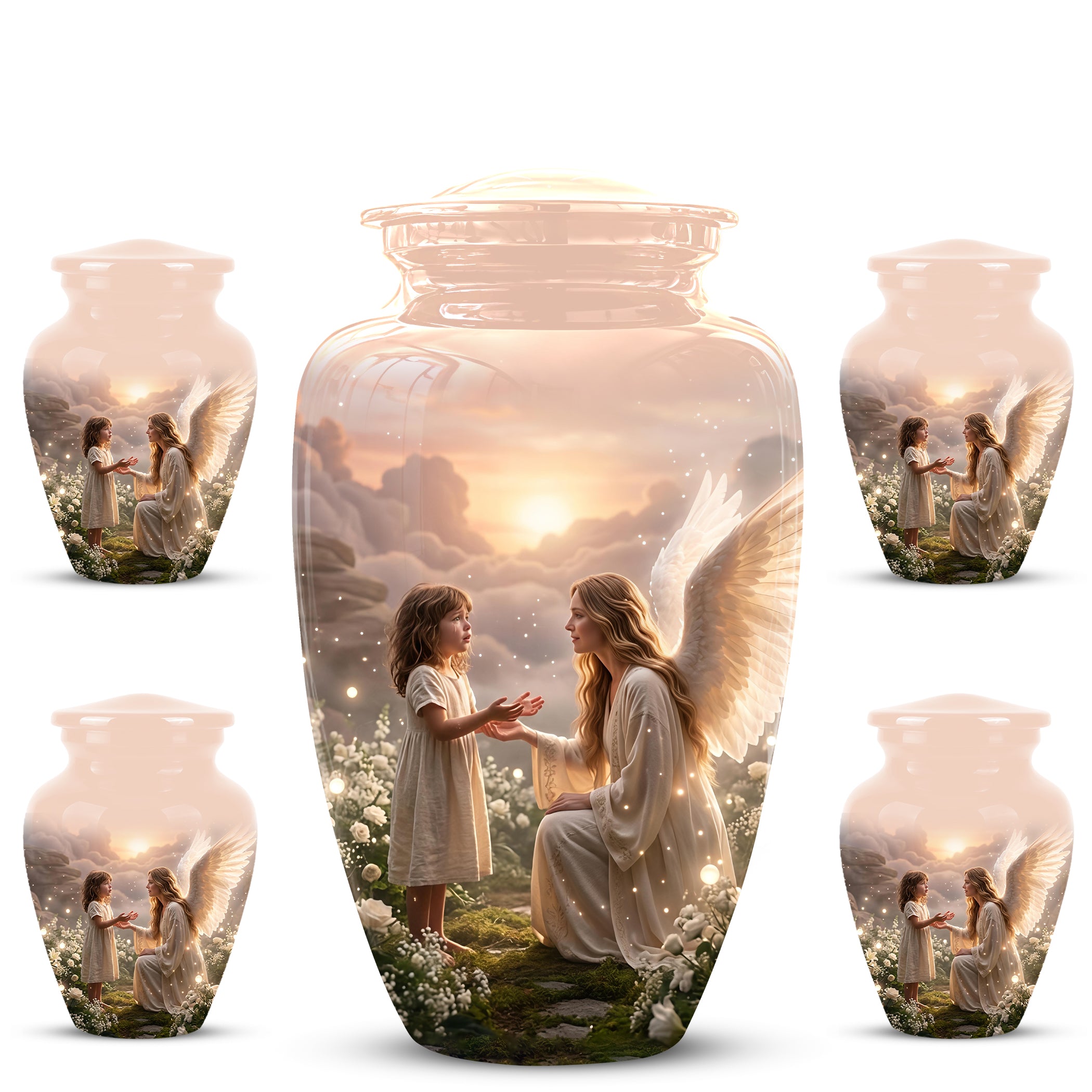 Angel Mom With Girl Child - Beautiful Artistic Custom Urns For Mom Ashes