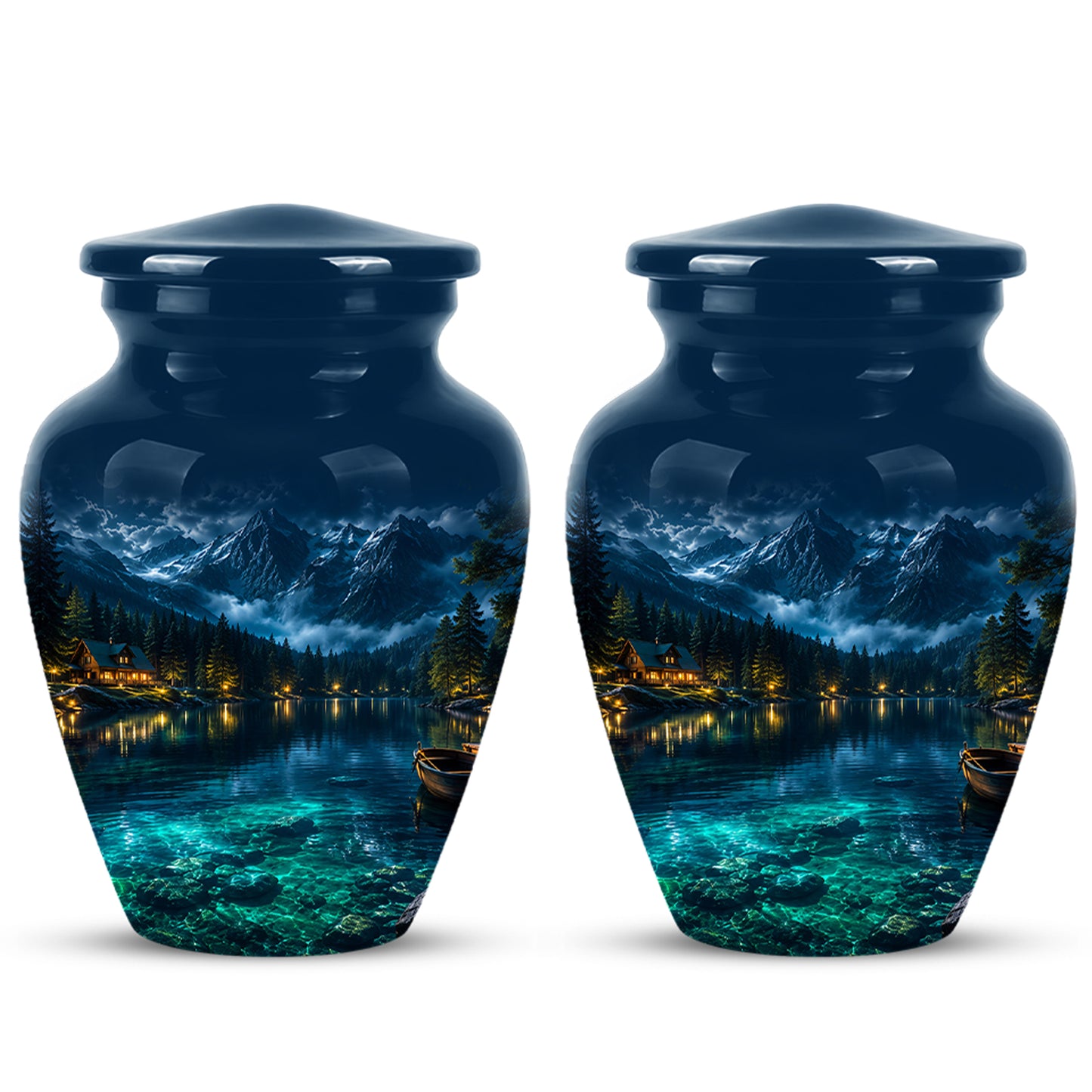 Mountain Lake Cremation Urn - Night Landscape Urns For Human Ashes