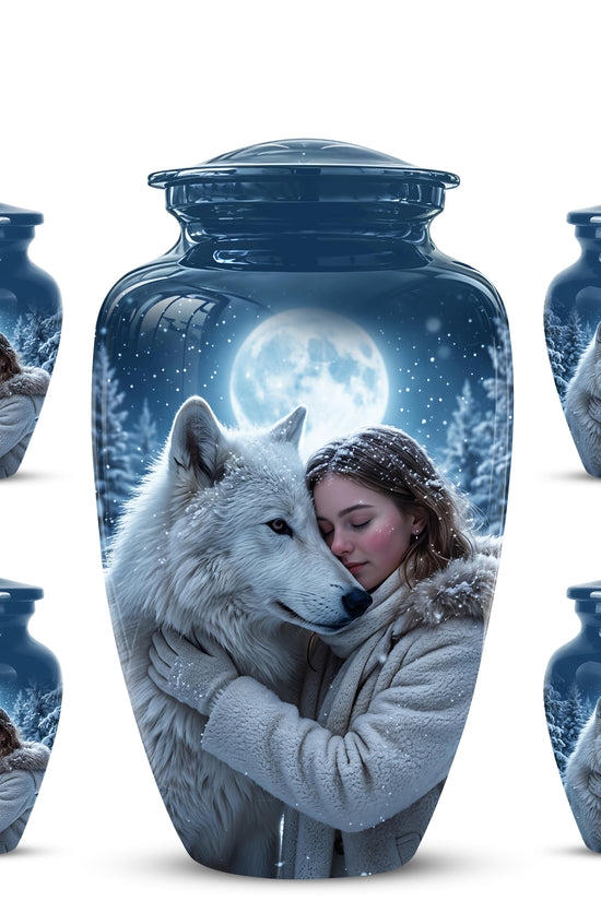 Moonlit White Wolf Cremation Urn for Ashes | Personalized Memorial