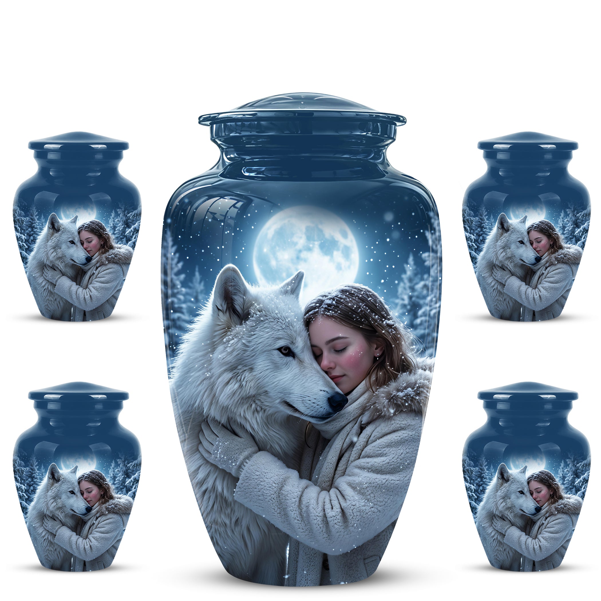 Moonlit White Wolf Cremation Urn for Ashes | Personalized Memorial