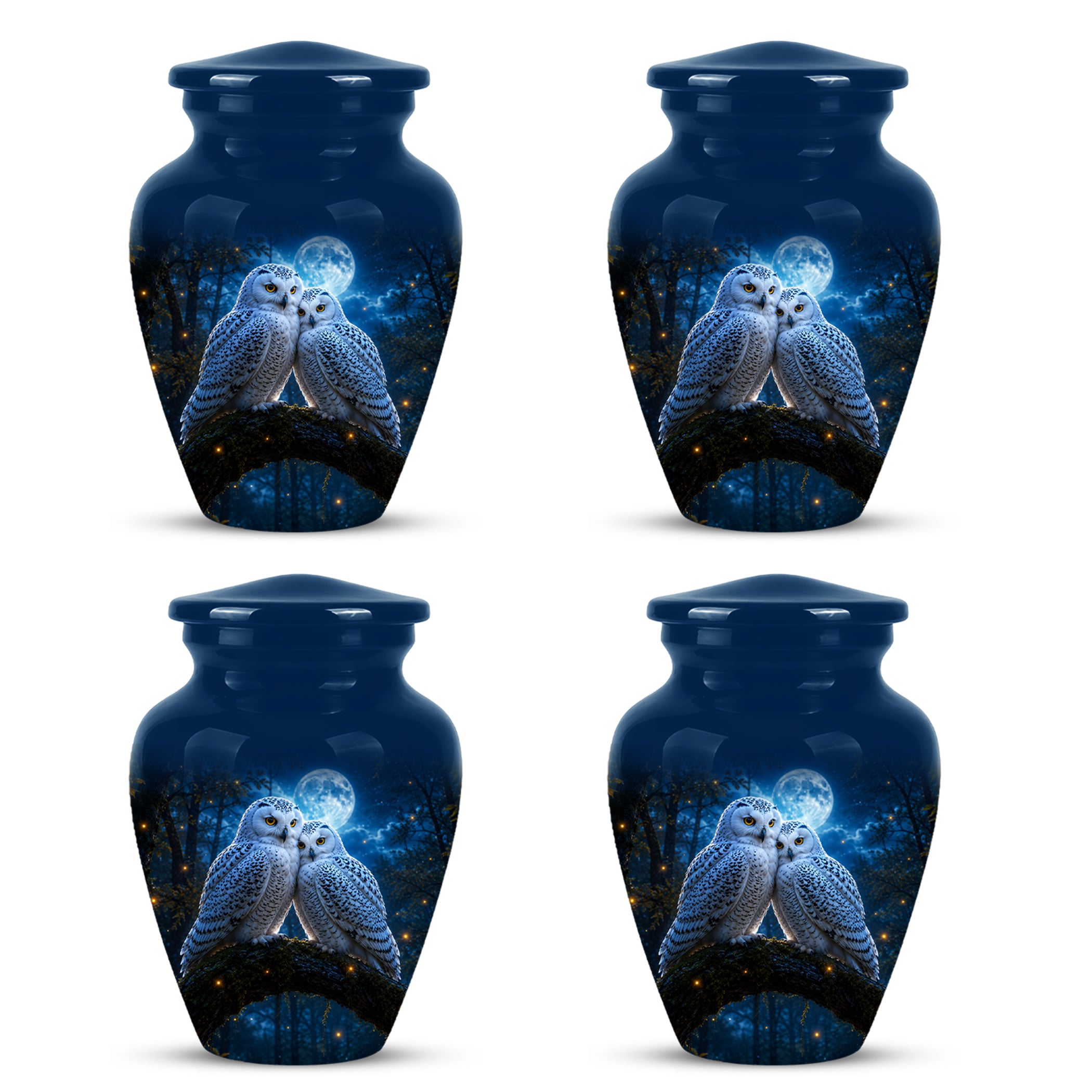 Snowy Owls Cremation Urn - Moonlight Owl Funeral Urns For Human Ashes