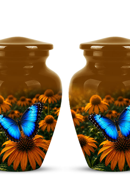 Blue Butterfly On Flower Cremation Urn - Personalized Urns For Mom Ashes
