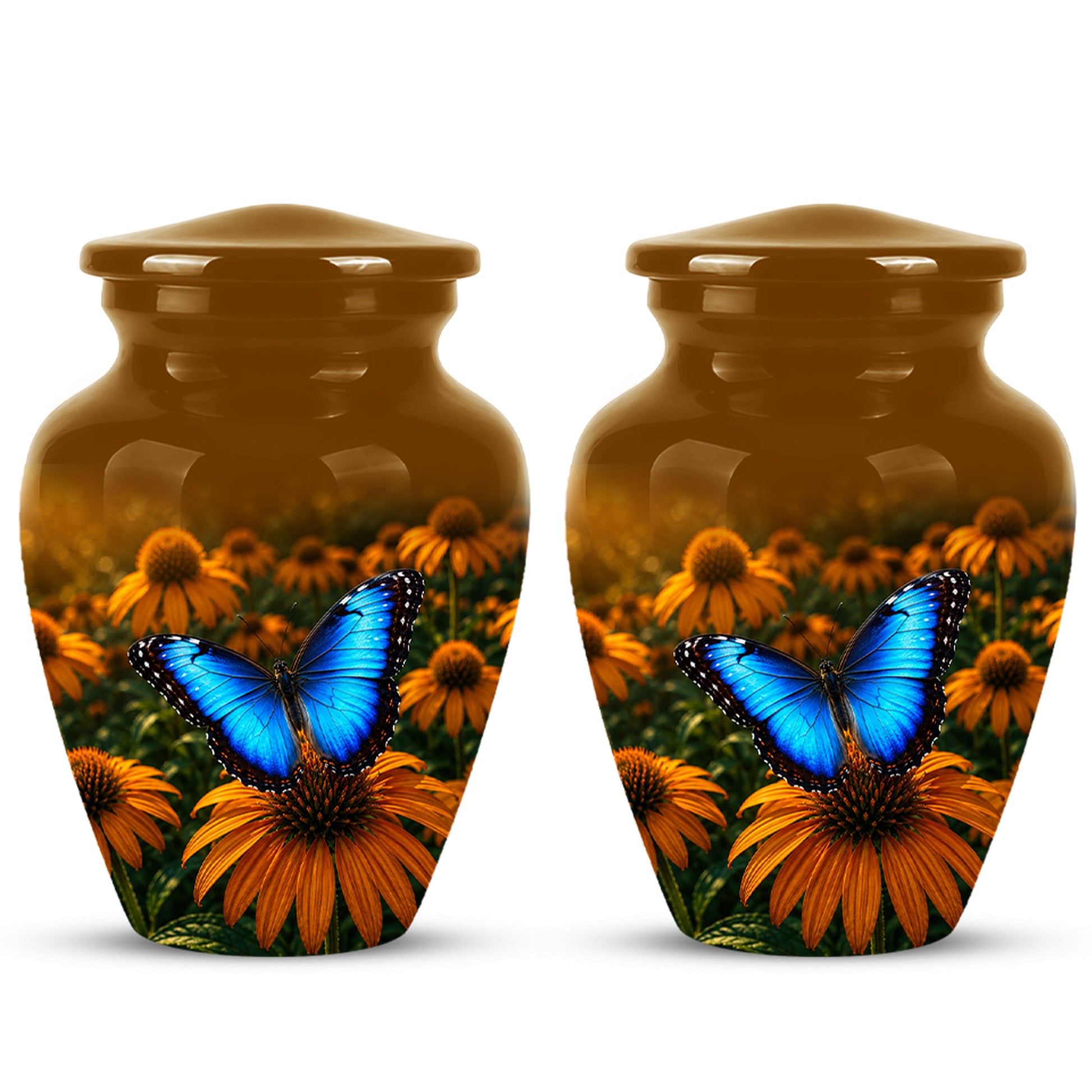 Blue Butterfly On Flower Cremation Urn - Personalized Urns For Mom Ashes