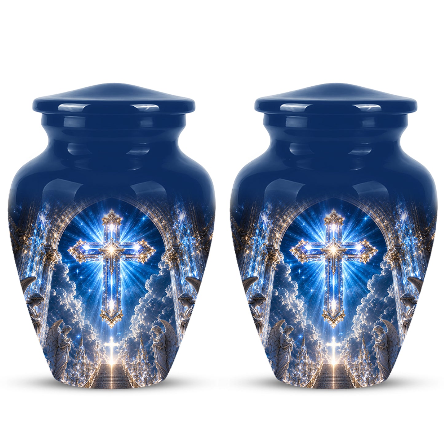 Heavenly Cross Cremation Urn – Blue Memorial Urn For Human Ashes