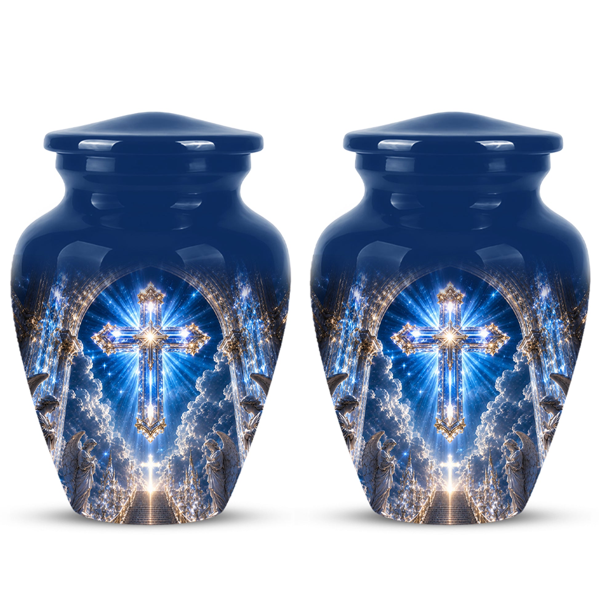 Heavenly Cross Cremation Urn – Blue Memorial Urn For Human Ashes