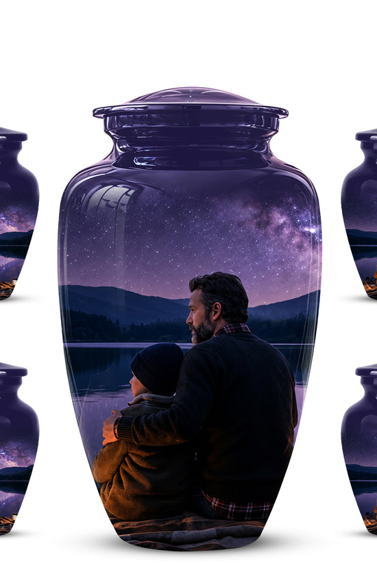 Father & Son Love Cremation Urn - Mountain Night Scenic Urns For Dad