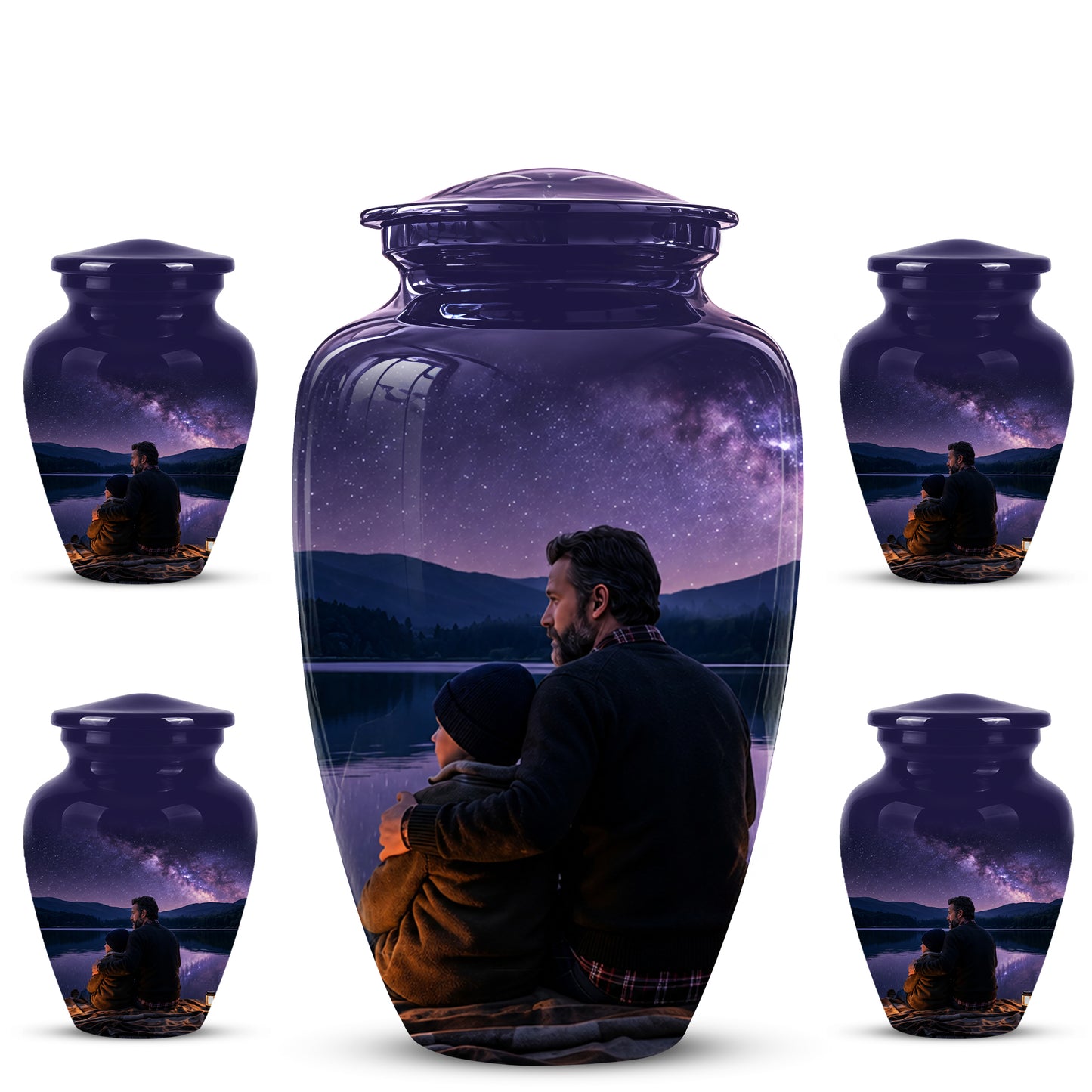 Father & Son Love Cremation Urn - Mountain Night Scenic Urns For Dad