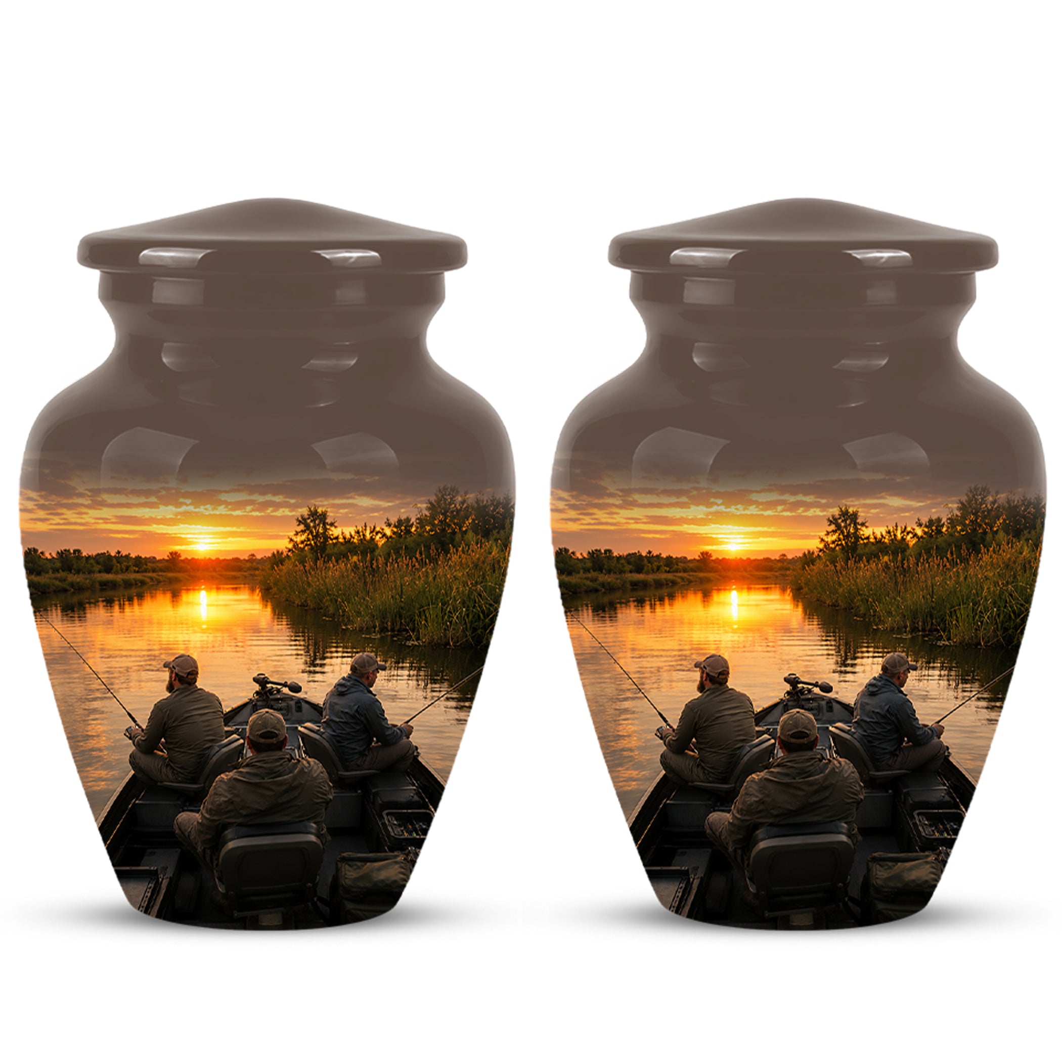Fisherman Sunset Cremation Urn - Personalized Burial Urns For Ashes